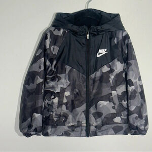 NIKE Fleece Lined Windbreaker Hooded Jacket Black/Gray Camo Size 3T